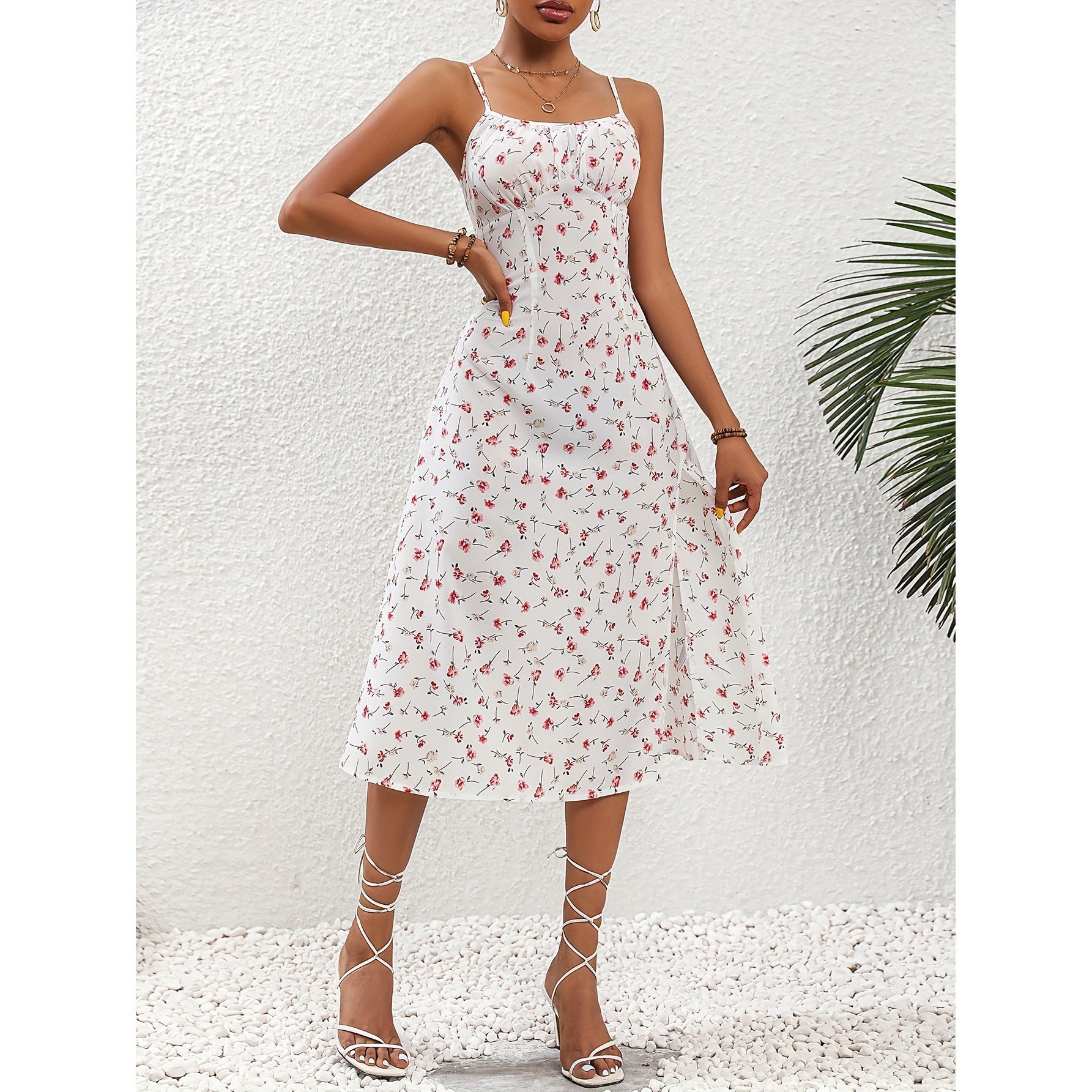 New Polka Dot Print Suspender Dress Summer Sexy Split Long Dresses For Womens Clothing Kamran Fashion