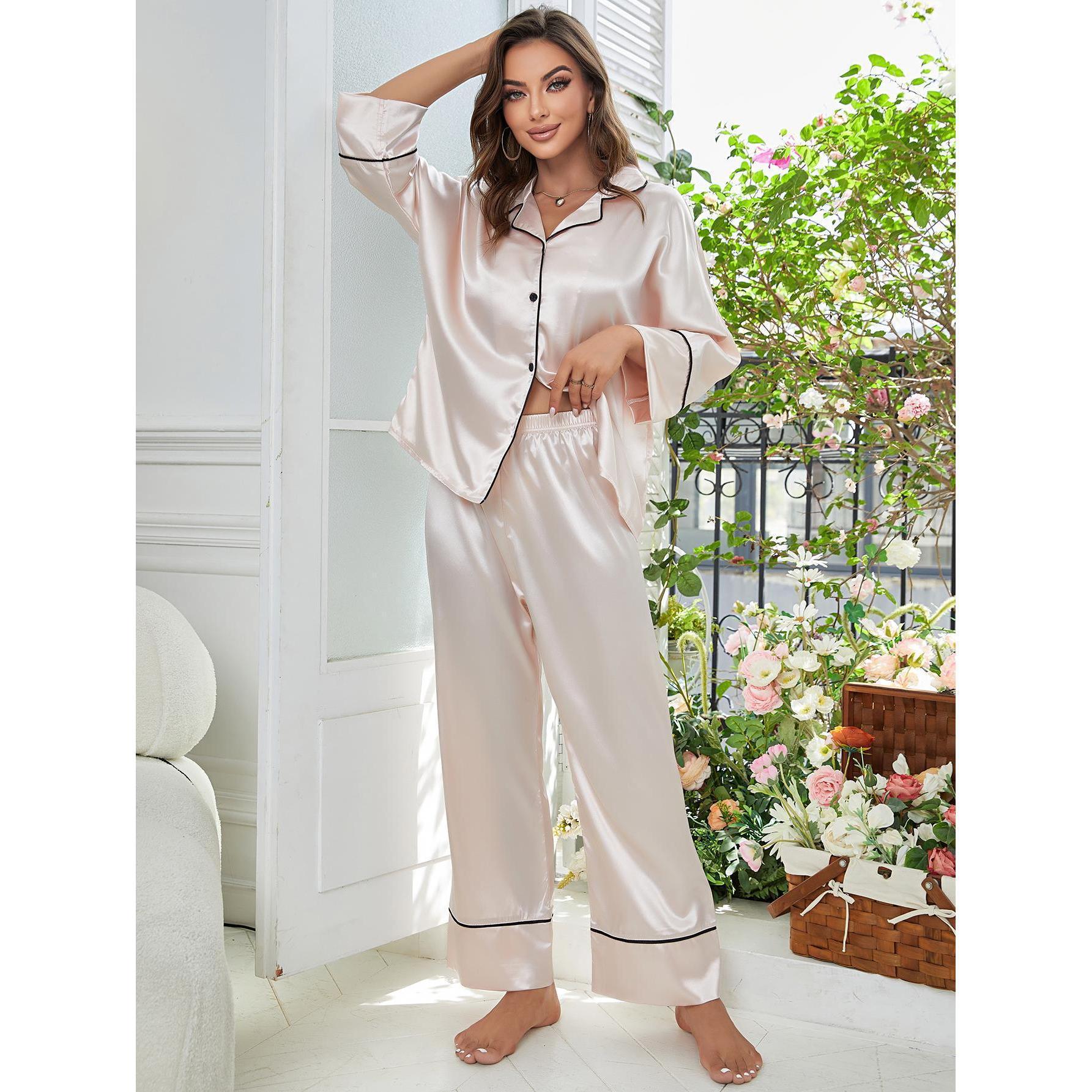 Long Sleeve Pajama Set Button Up Shirt And Pants Lounge Sets Sleepwear Kamran Fashion