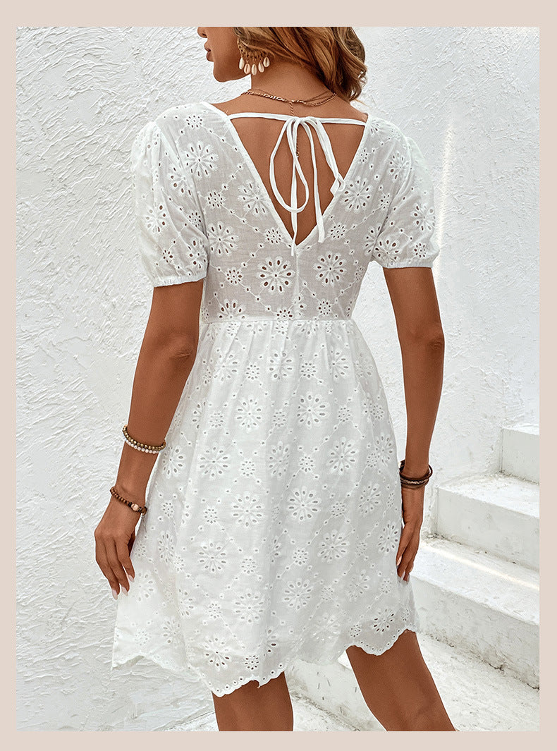 Women's Summer Wear V-free Neck Puff Sleeve Dress Kamran Fashion