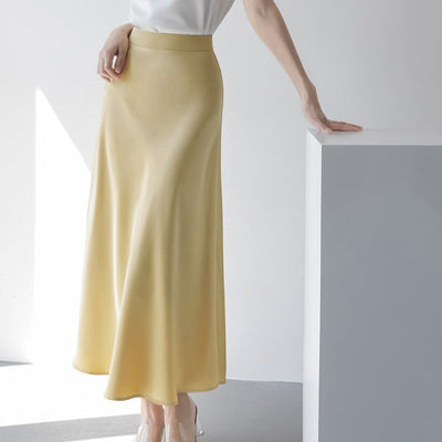 Women's Mid-length French Satin Skirt Summer High Waist Sheath Kamran Fashion