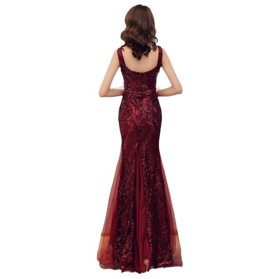 Fishtail Long Summer Sequins Sling Evening Dress Banquet Kamran Fashion