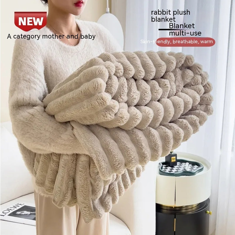 Soft Wind Bubble Velvet Blanket Warm Solid Rabbit Fur Blankets Double-sided Thickening Cover Throw Warm Fur Blanket Kamran Fashion