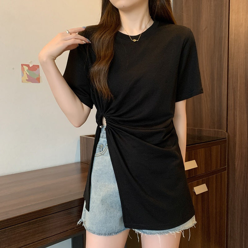 Cotton Irregular Split Short-sleeved T-shirt Women's Summer Kamran Fashion