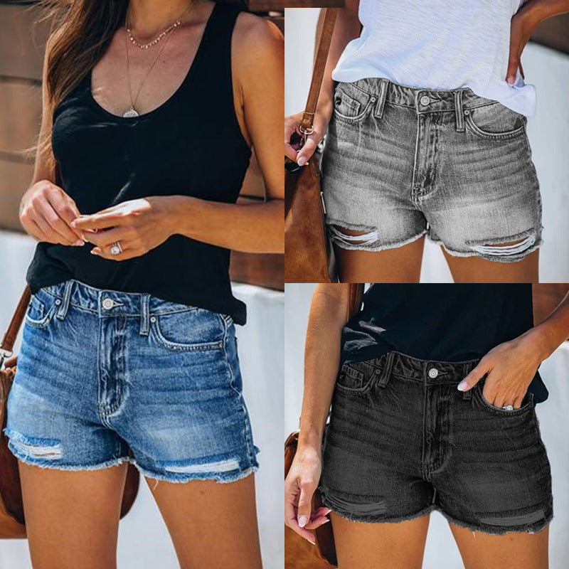 Summer Hole Denim Shorts Female Fringe Jeans Kamran Fashion