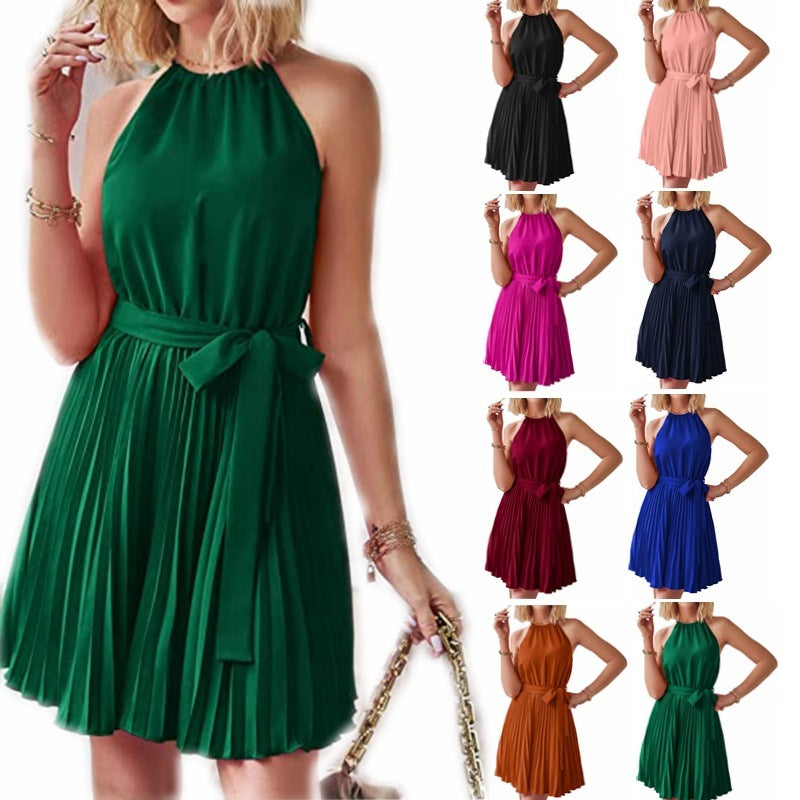 Halter Strapless Dresses For Women Solid Pleated Skirt Summer Beach Sundress Kamran Fashion