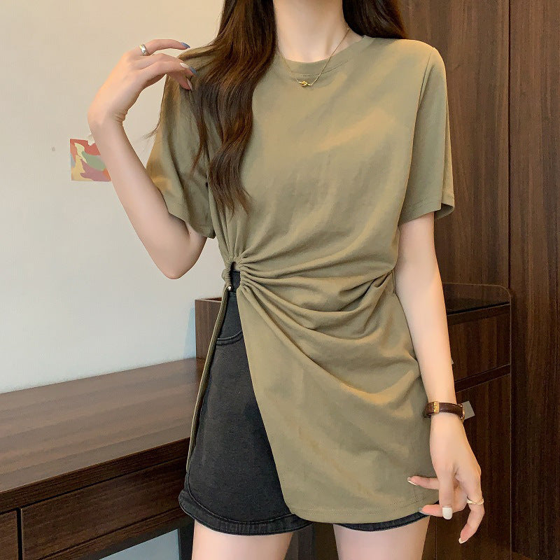 Cotton Irregular Split Short-sleeved T-shirt Women's Summer Kamran Fashion