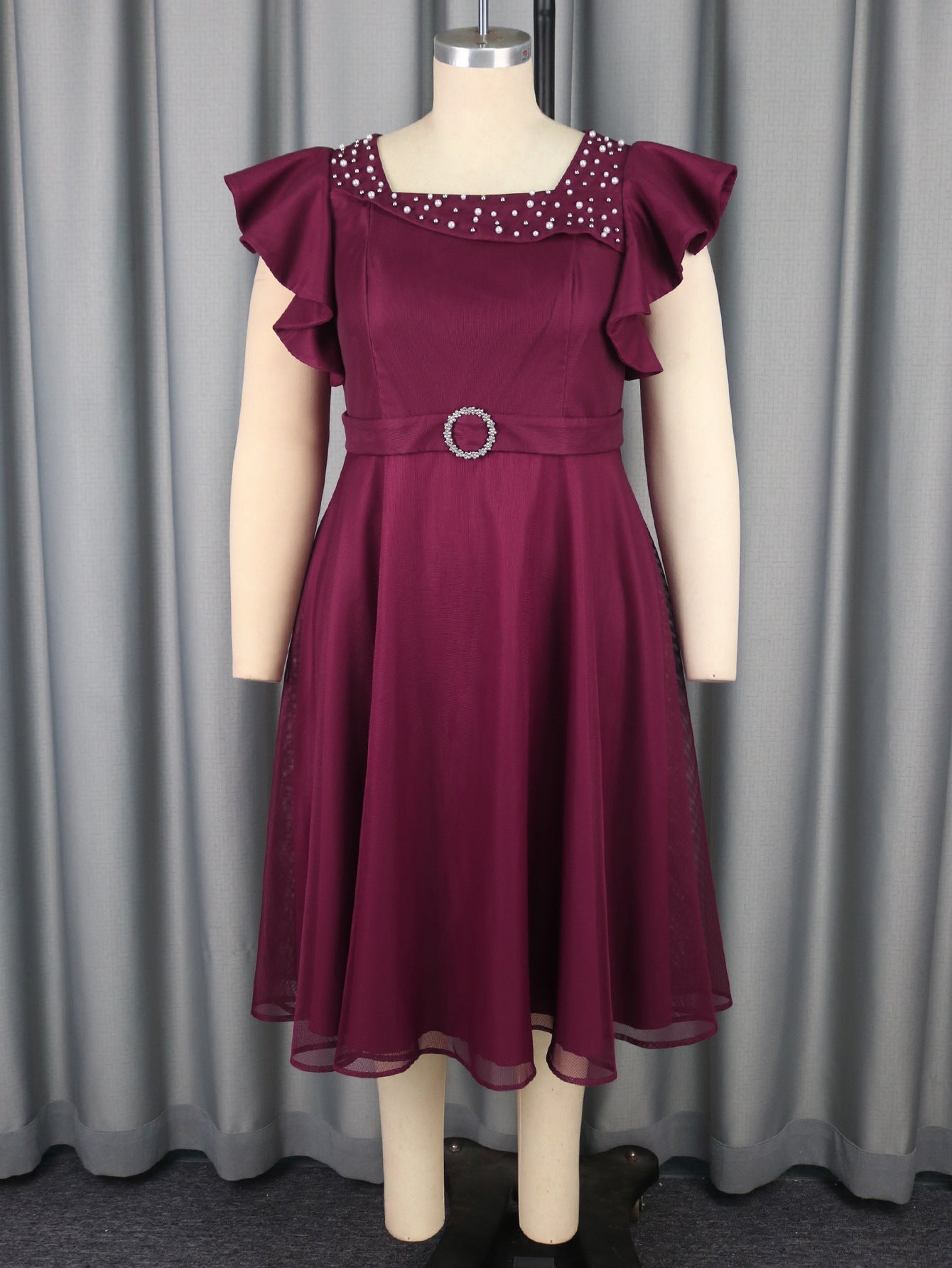 Summer Mesh Butterfly Sleeve Ruffles Party Wedding Guest Elegant Dress Kamran Fashion