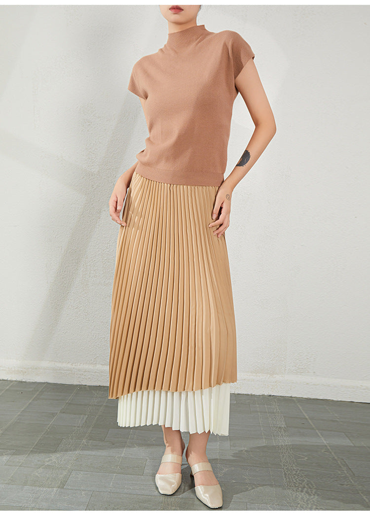 Women's Summer High Waist Irregular Color Matching Chiffon Skirt Kamran Fashion