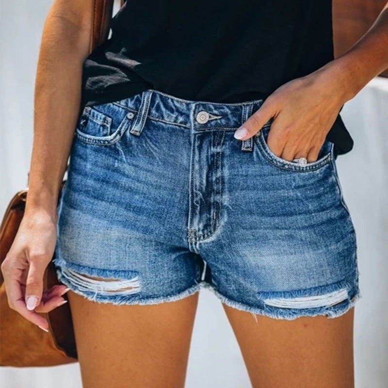 Summer Hole Denim Shorts Female Fringe Jeans Kamran Fashion