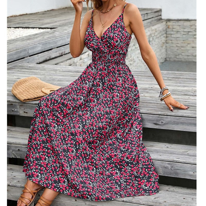 Fashionable Deep V Printed Slip Dress Summer Kamran Fashion