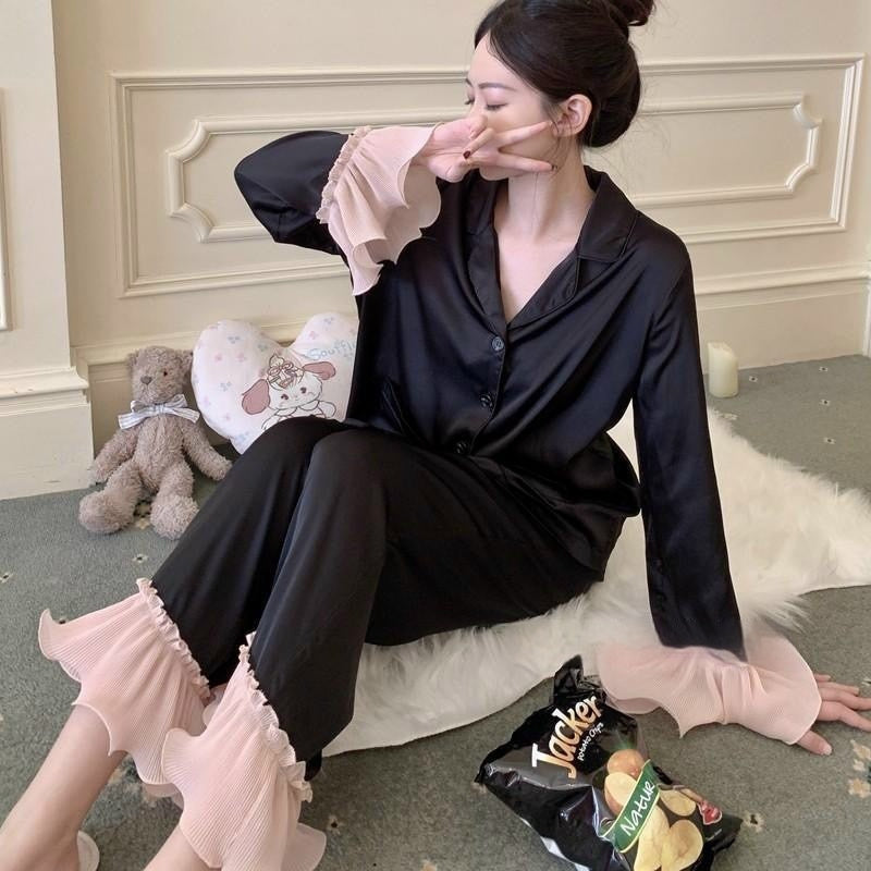 Fashion Ice Silk Pajamas Ruffled Women Kamran Fashion