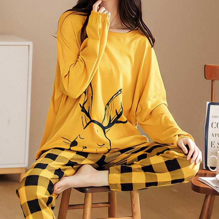 Pajamas Set Women Cute Cartoon Print Sleepwear 2 Piece Lounge Sets Kamran Fashion