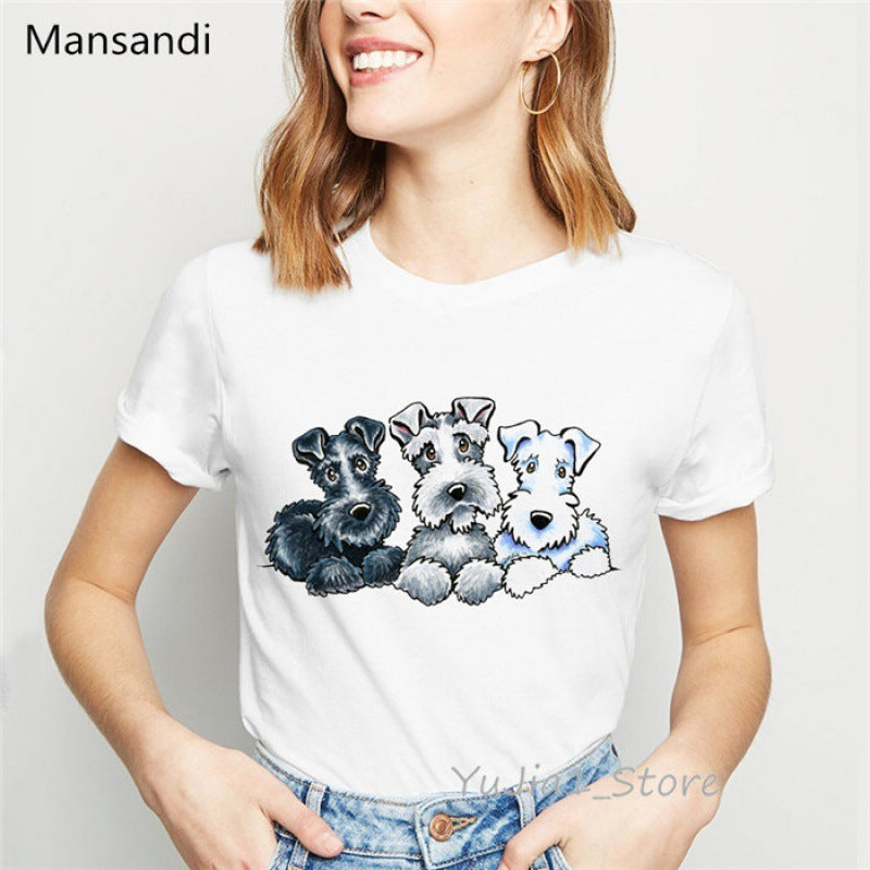 Summer Women's Clothing Schnauzer Dog Women's Printed Wear Clothes T-shirt Women Kamran Fashion