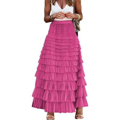 Layered Ruffles Cake Skirt Summer Fashion A Line Swing Mesh Long Skirt Party Dress Women Kamran Fashion