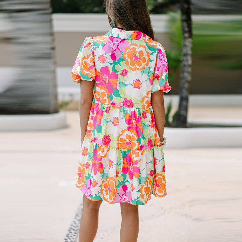 Summer Floral Print Puff Sleeve Dress Kamran Fashion