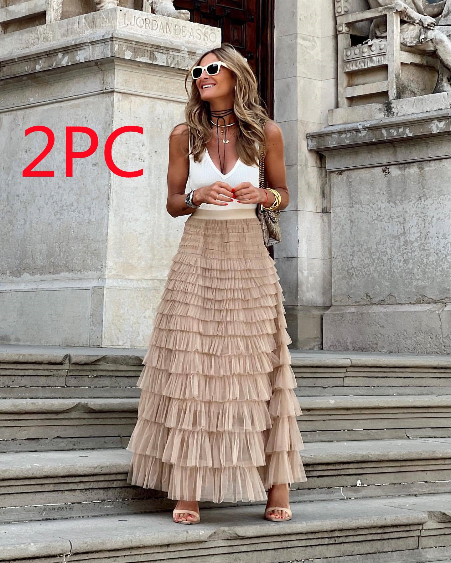Layered Ruffles Cake Skirt Summer Fashion A Line Swing Mesh Long Skirt Party Dress Women Kamran Fashion