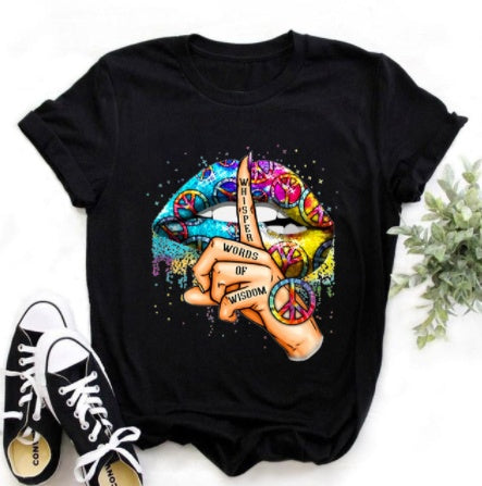 Leopard Print Love Lip Print Fashion Western Style Summer Ladies Print Short-sleeved T-shirt Top Kamran Fashion