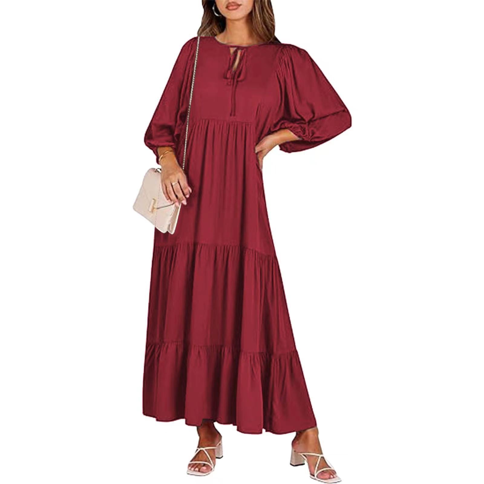 Summer Women's Vintage Printed Bohemian Dress Elegant Ladies Casual Loose V-Neck Short Sleeve Long Dresses Kamran Fashion