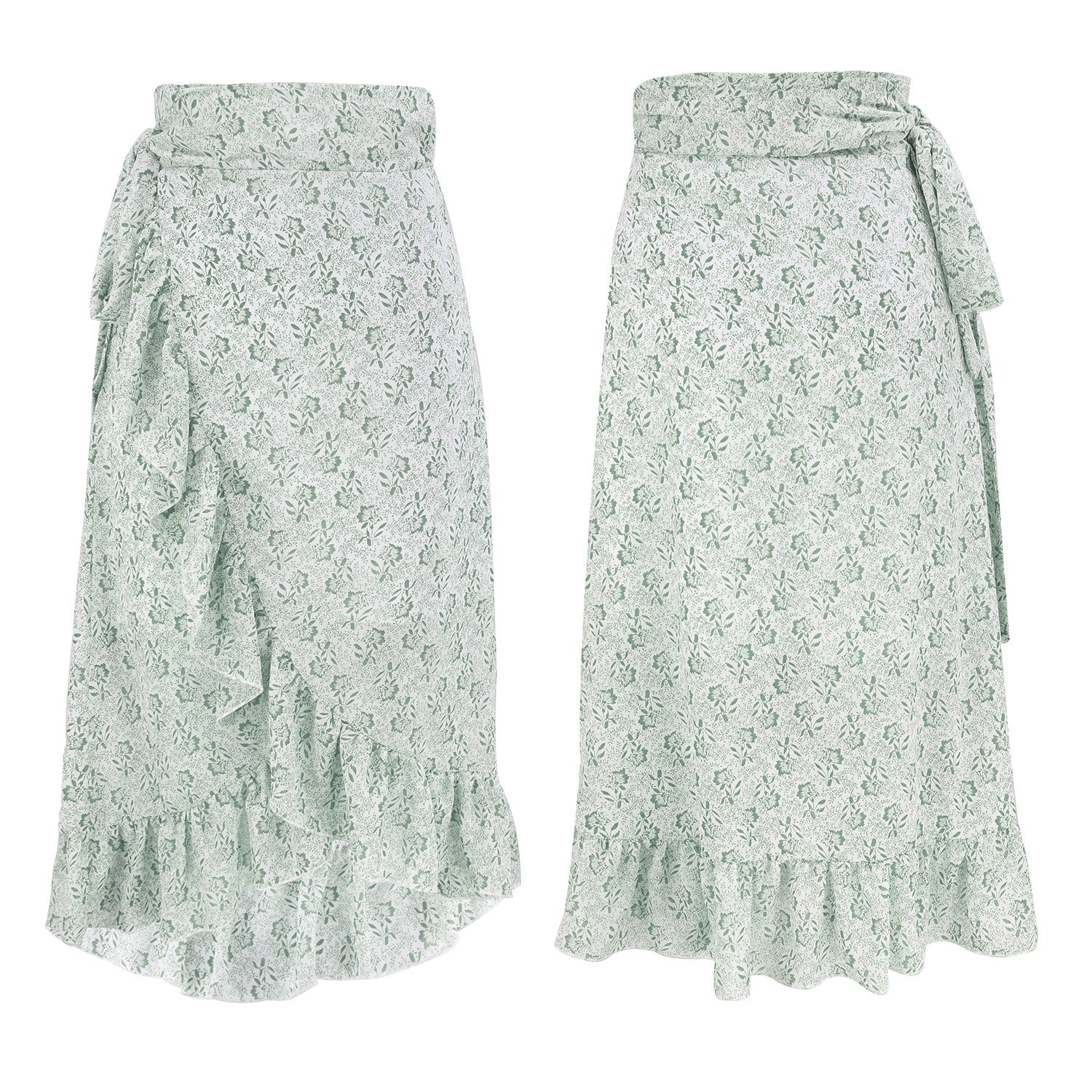 Woman Skirts High Waist Fashion Long Black Knotted Tied Wrap Floral Ruffle Chiffon A-Line Split Skirt Spring Summer Clothes Kamran Fashion