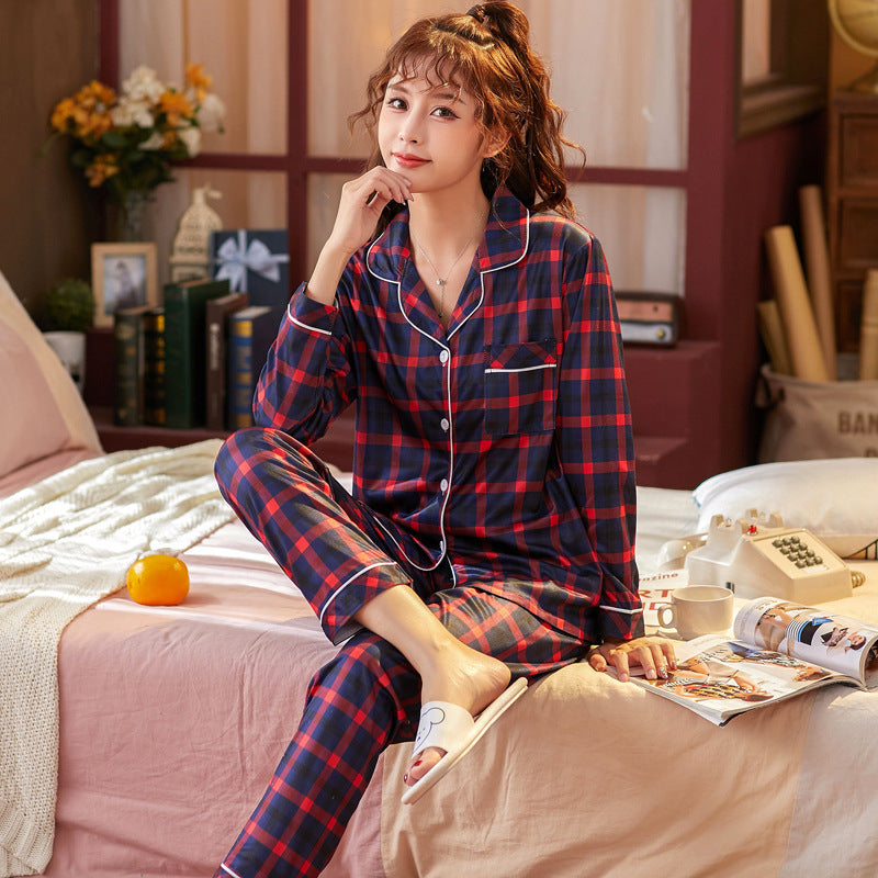 Plaid Pajama Set Long Sleeve Shirt And Full-Length Pant Pjs Lounge Sets Kamran Fashion