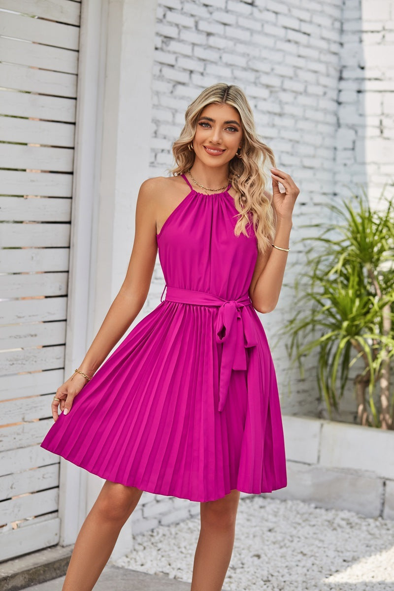 Halter Strapless Dresses For Women Solid Pleated Skirt Summer Beach Sundress Kamran Fashion
