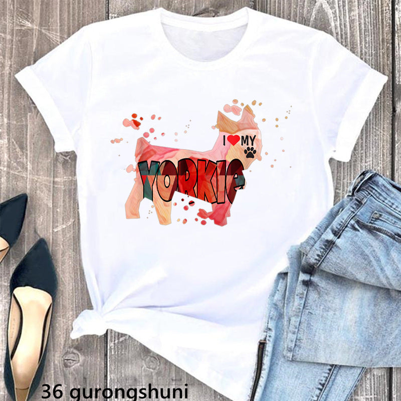 Summer Women's Clothing Schnauzer Dog Women's Printed Wear Clothes T-shirt Women Kamran Fashion