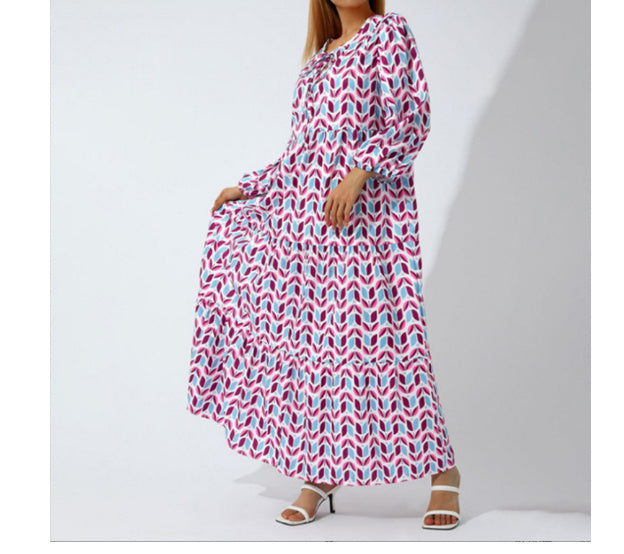 Summer Women's Vintage Printed Bohemian Dress Elegant Ladies Casual Loose V-Neck Short Sleeve Long Dresses Kamran Fashion