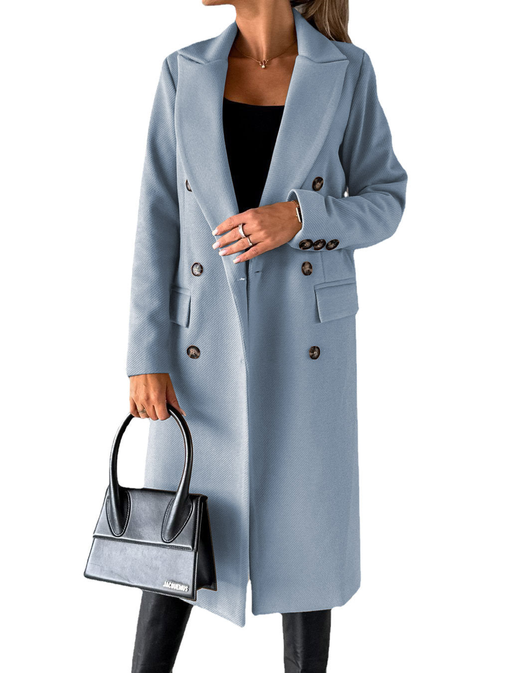 Double Breasted Lapel Coat Winter Fashion Solid Slim Long Jacket Long Sleeve Tops Womens Clothing Kamran Fashion