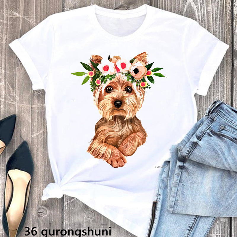 Summer Women's Clothing Schnauzer Dog Women's Printed Wear Clothes T-shirt Women Kamran Fashion