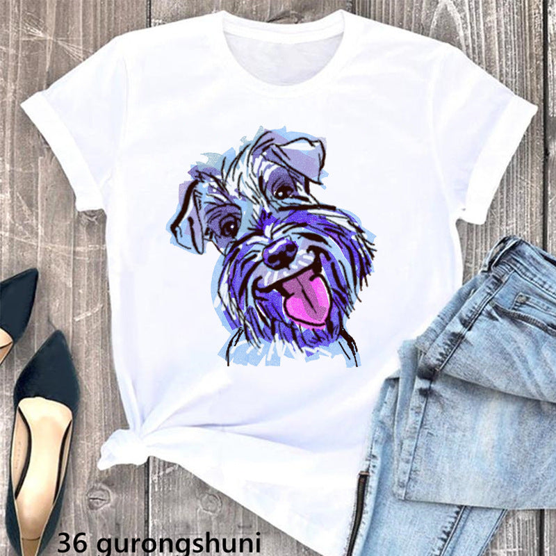 Summer Women's Clothing Schnauzer Dog Women's Printed Wear Clothes T-shirt Women Kamran Fashion