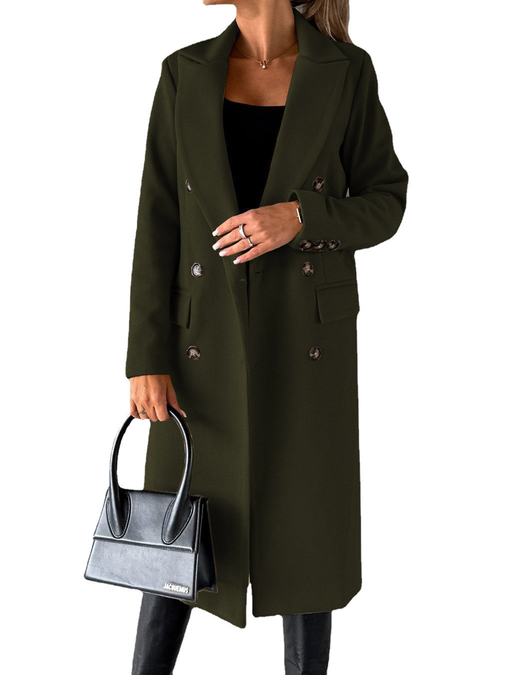 Double Breasted Lapel Coat Winter Fashion Solid Slim Long Jacket Long Sleeve Tops Womens Clothing Kamran Fashion
