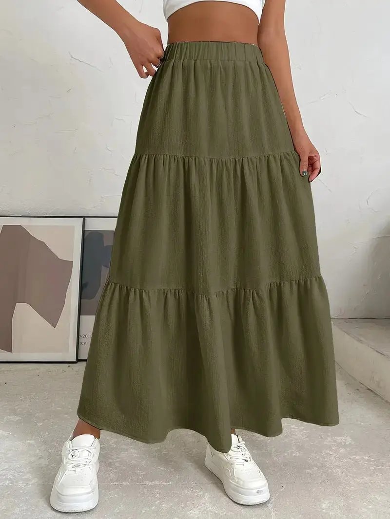 European And American Style Women Summer Bohemian Pleated Layered Long Skirt Kamran Fashion