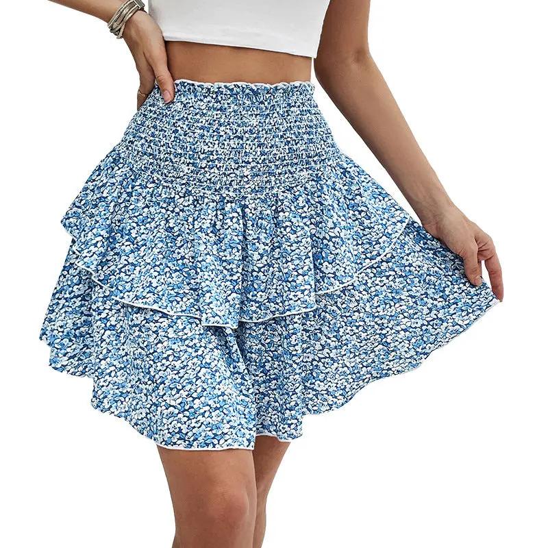 European And American Summer Smocking Slim Fit Floral Short Skirt Kamran Fashion