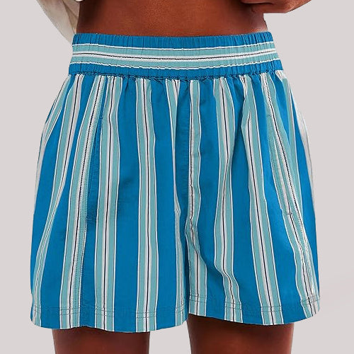 Y2K Stripe Print Shorts Summer Fashion Elastic Beach Pants With Pockets Womens Clothing Kamran Fashion