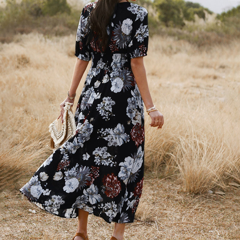 Floral Summer Beach Dress With V Neck Elastic Waist Dresses For Women Kamran Fashion