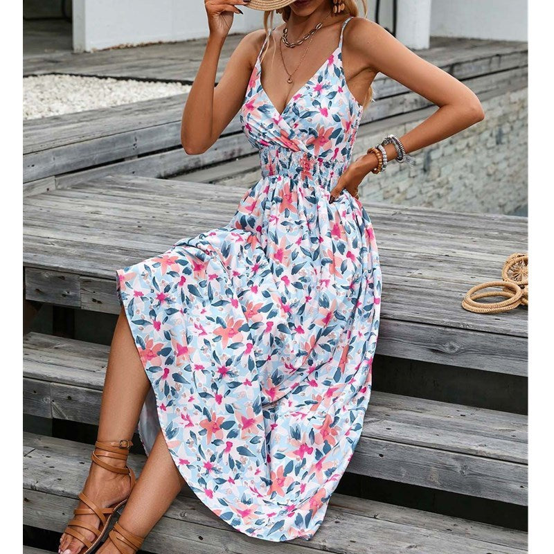 Fashionable Deep V Printed Slip Dress Summer Kamran Fashion
