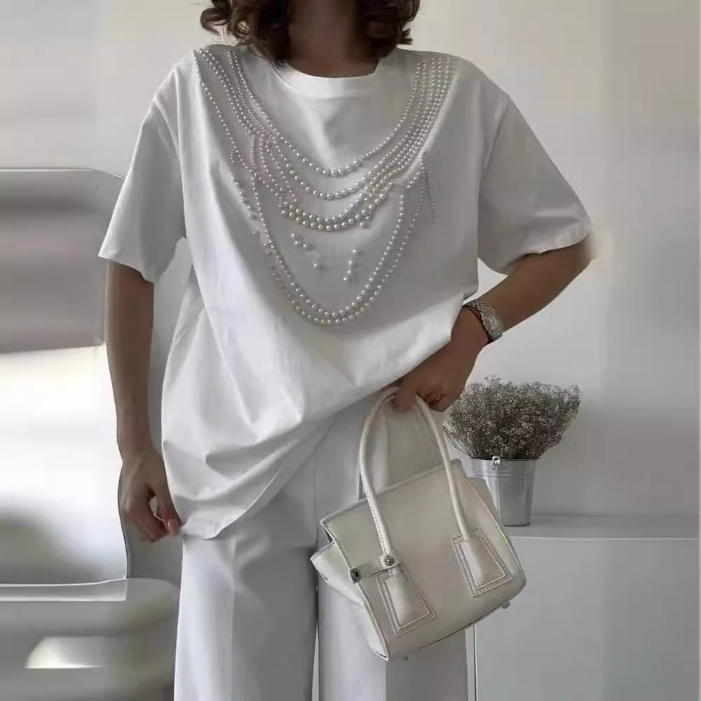 Heavy Industry Beads Pearl All-match Slimming And Fashionable Top Kamran Fashion