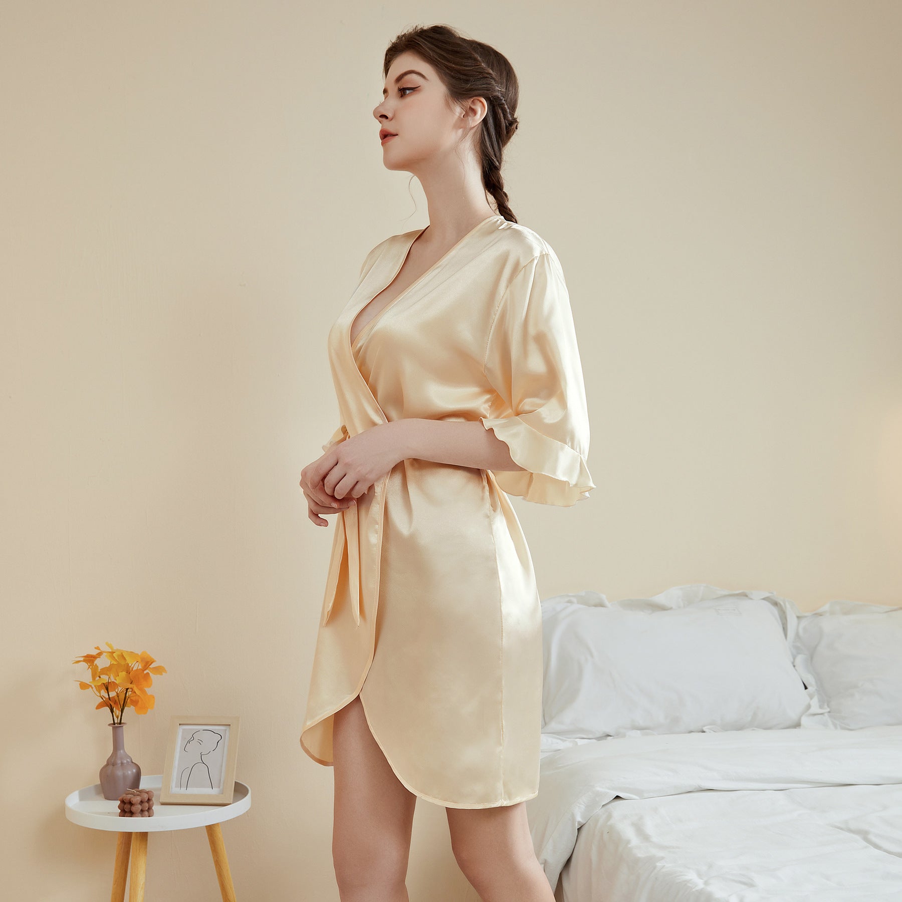 Ruffle Sleeve Cool Short Nightgown Bathrobe Home Wear Kamran Fashion