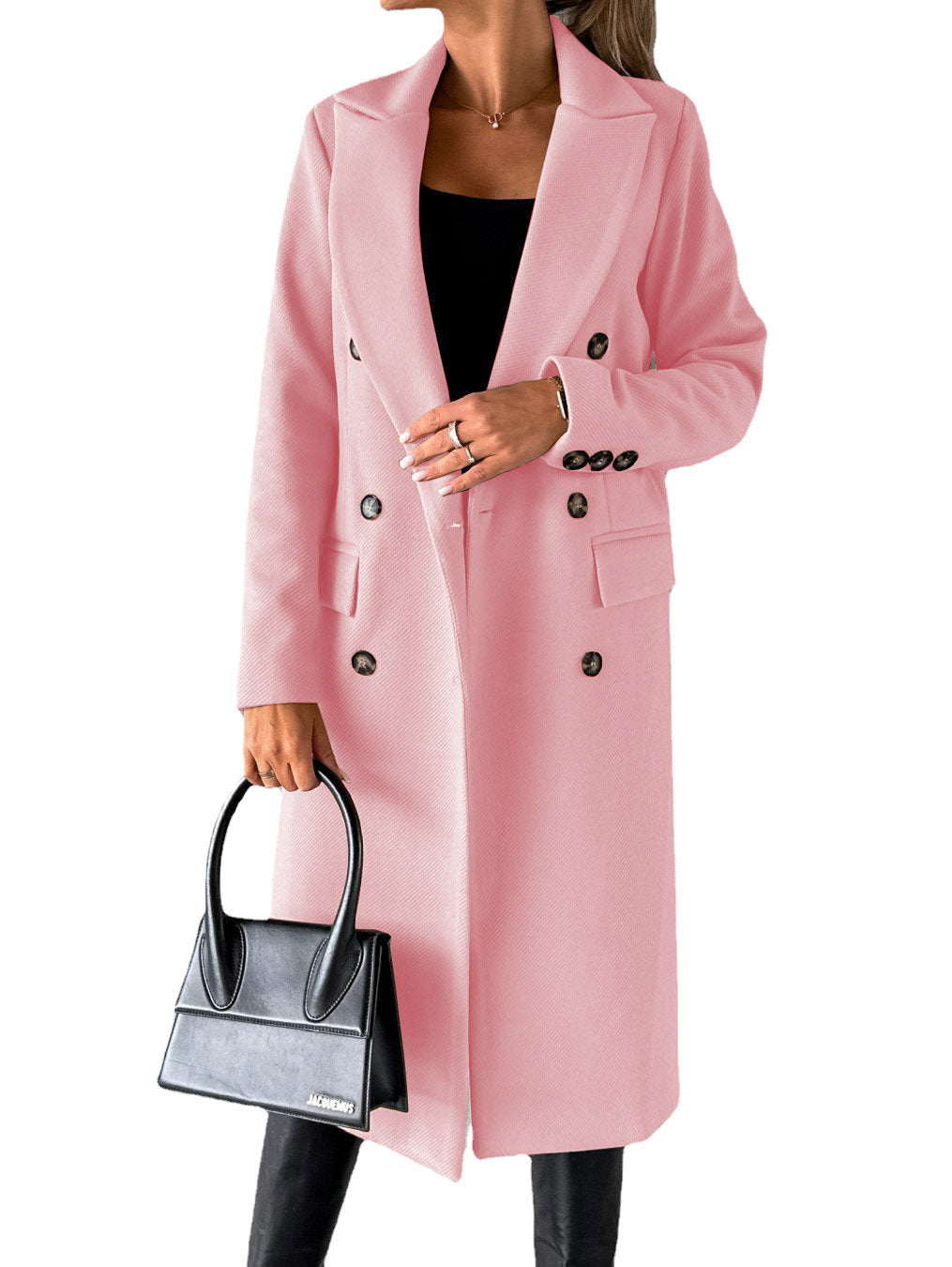 Double Breasted Lapel Coat Winter Fashion Solid Slim Long Jacket Long Sleeve Tops Womens Clothing Kamran Fashion