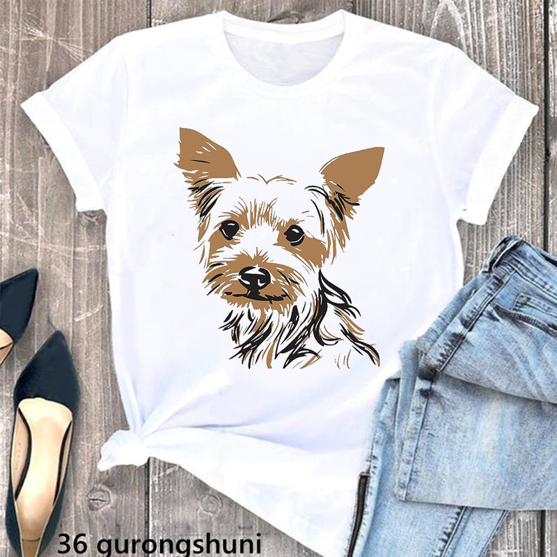 Summer Women's Clothing Schnauzer Dog Women's Printed Wear Clothes T-shirt Women Kamran Fashion