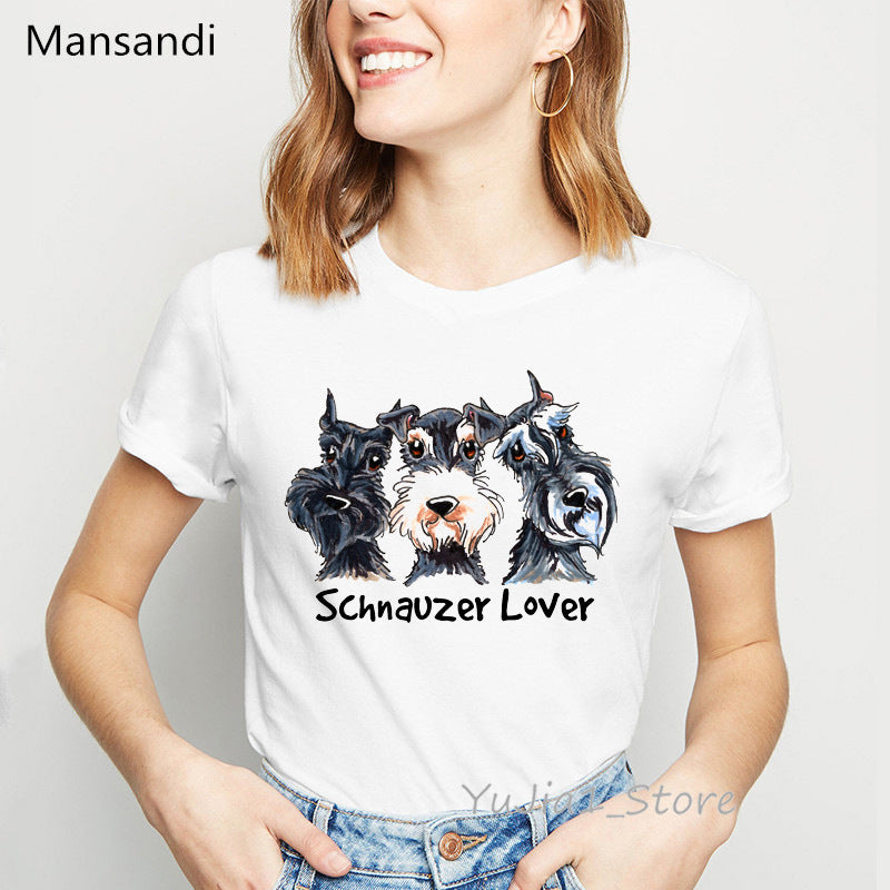 Summer Women's Clothing Schnauzer Dog Women's Printed Wear Clothes T-shirt Women Kamran Fashion