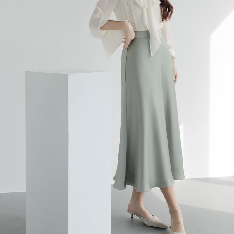 Women's Mid-length French Satin Skirt Summer High Waist Sheath Kamran Fashion