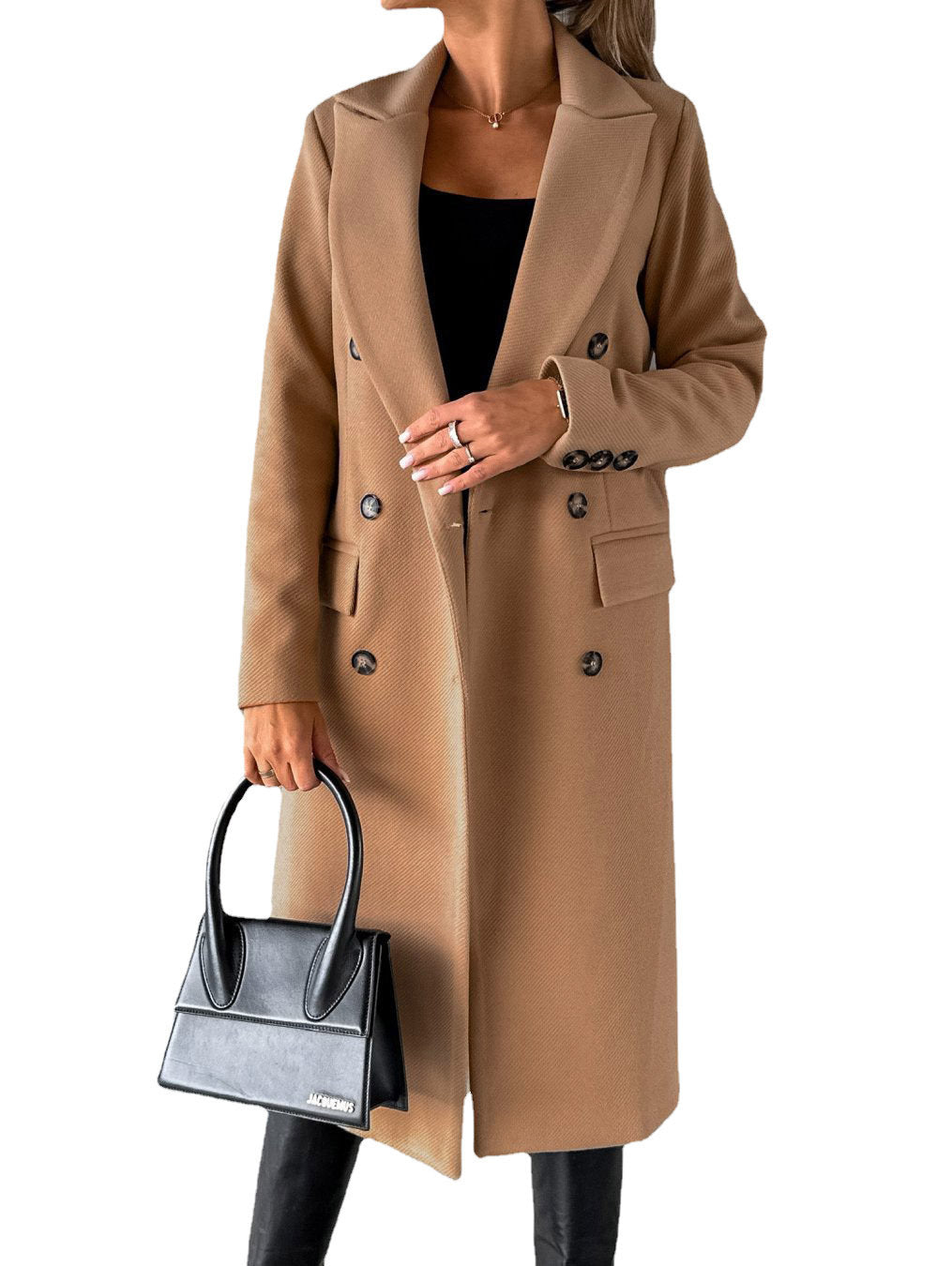 Double Breasted Lapel Coat Winter Fashion Solid Slim Long Jacket Long Sleeve Tops Womens Clothing Kamran Fashion