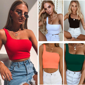 Summer Sexy One-shoulder Vest Crop Top Sleeveless T-Shirt Tank Tops Women Clothing Kamran Fashion