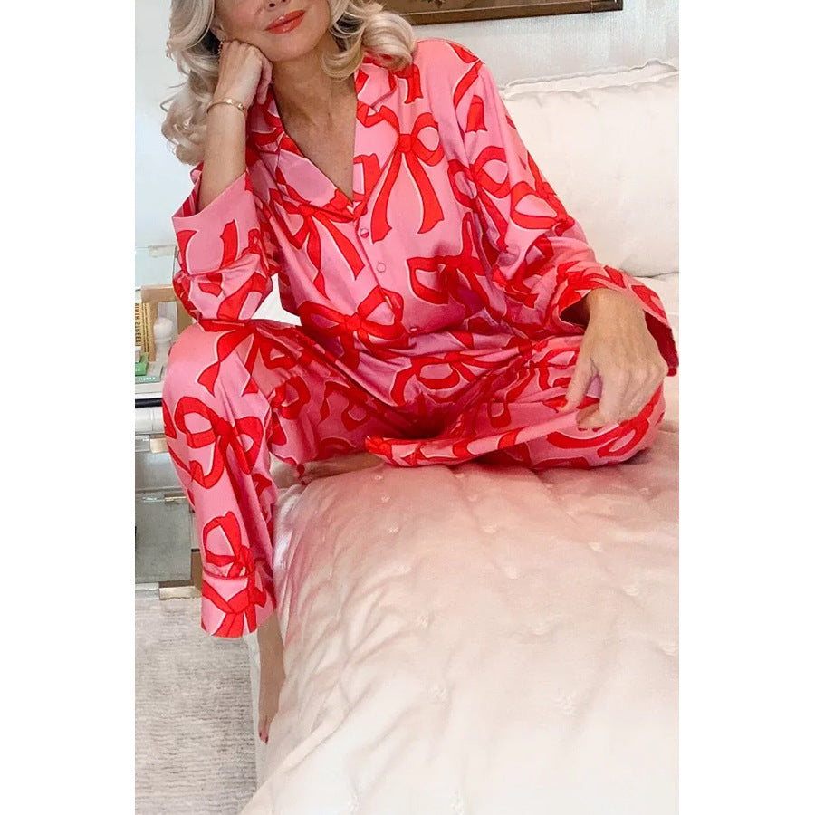 Casual Loose Long Sleeve Satin Lapel Two-piece Set Kamran Fashion