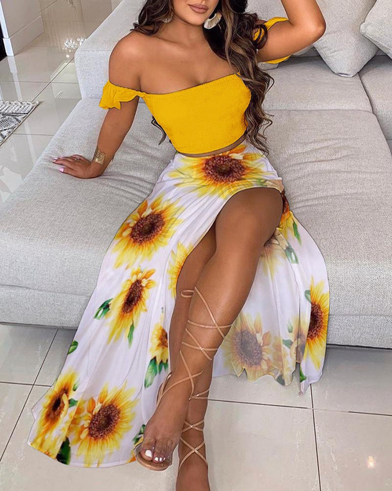 Summer Slim French Bohemian Print Mid-Length Retro Tube Top Suit Dress Women Kamran Fashion