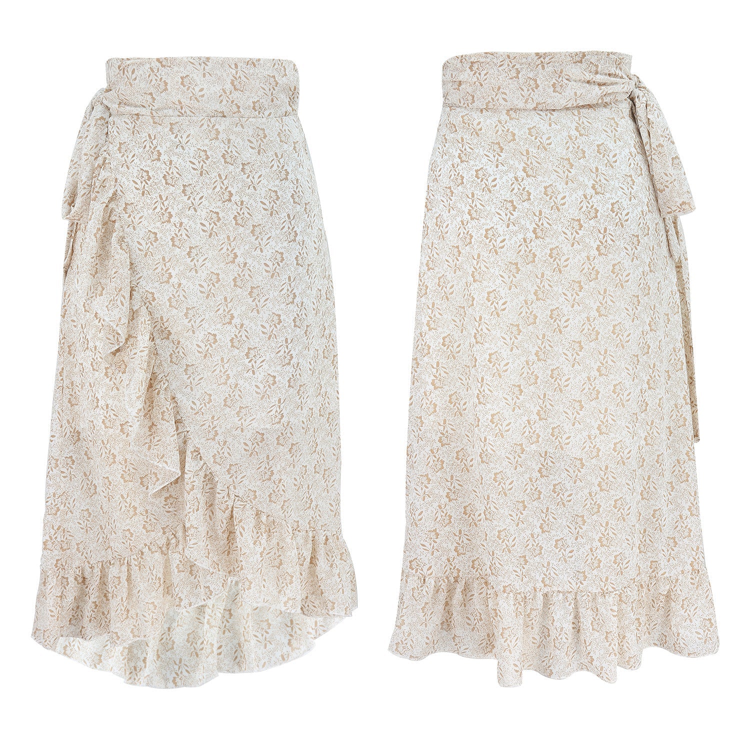 Woman Skirts High Waist Fashion Long Black Knotted Tied Wrap Floral Ruffle Chiffon A-Line Split Skirt Spring Summer Clothes Kamran Fashion
