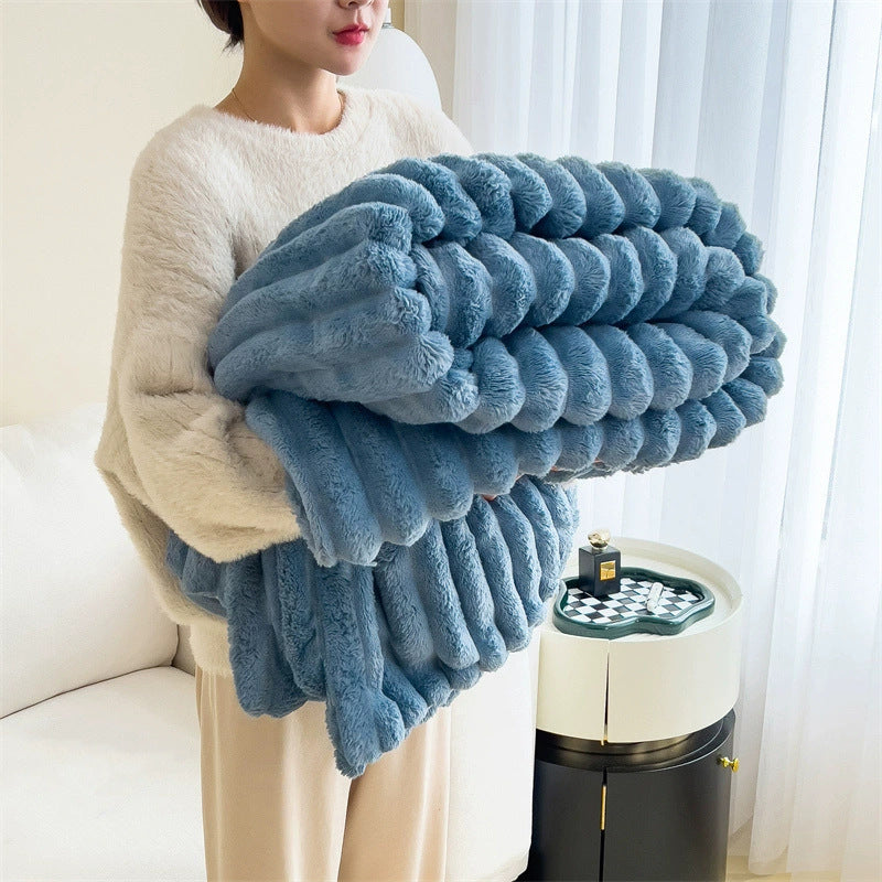 Soft Wind Bubble Velvet Blanket Warm Solid Rabbit Fur Blankets Double-sided Thickening Cover Throw Warm Fur Blanket Kamran Fashion