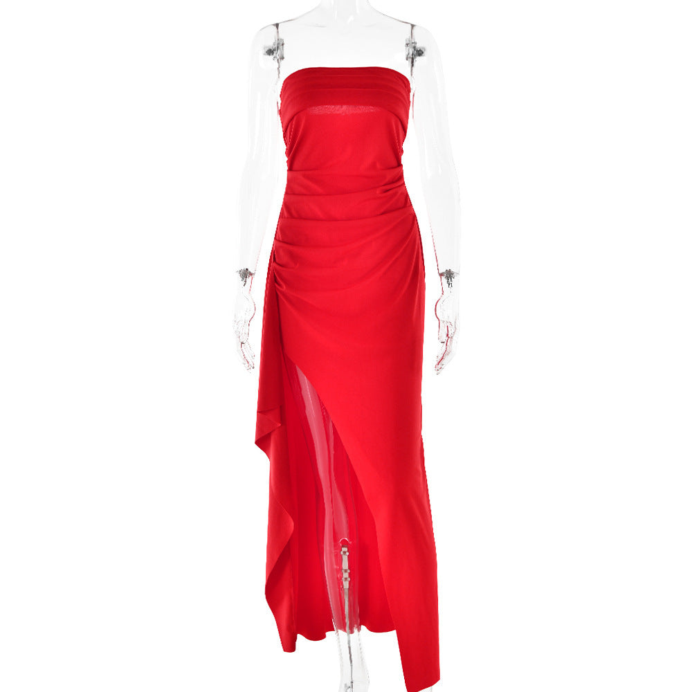 Strapless Split Long Dress Summer Fashion Pleated Bridesmaid Dress For Womens Party Wedding Clothing Kamran Fashion
