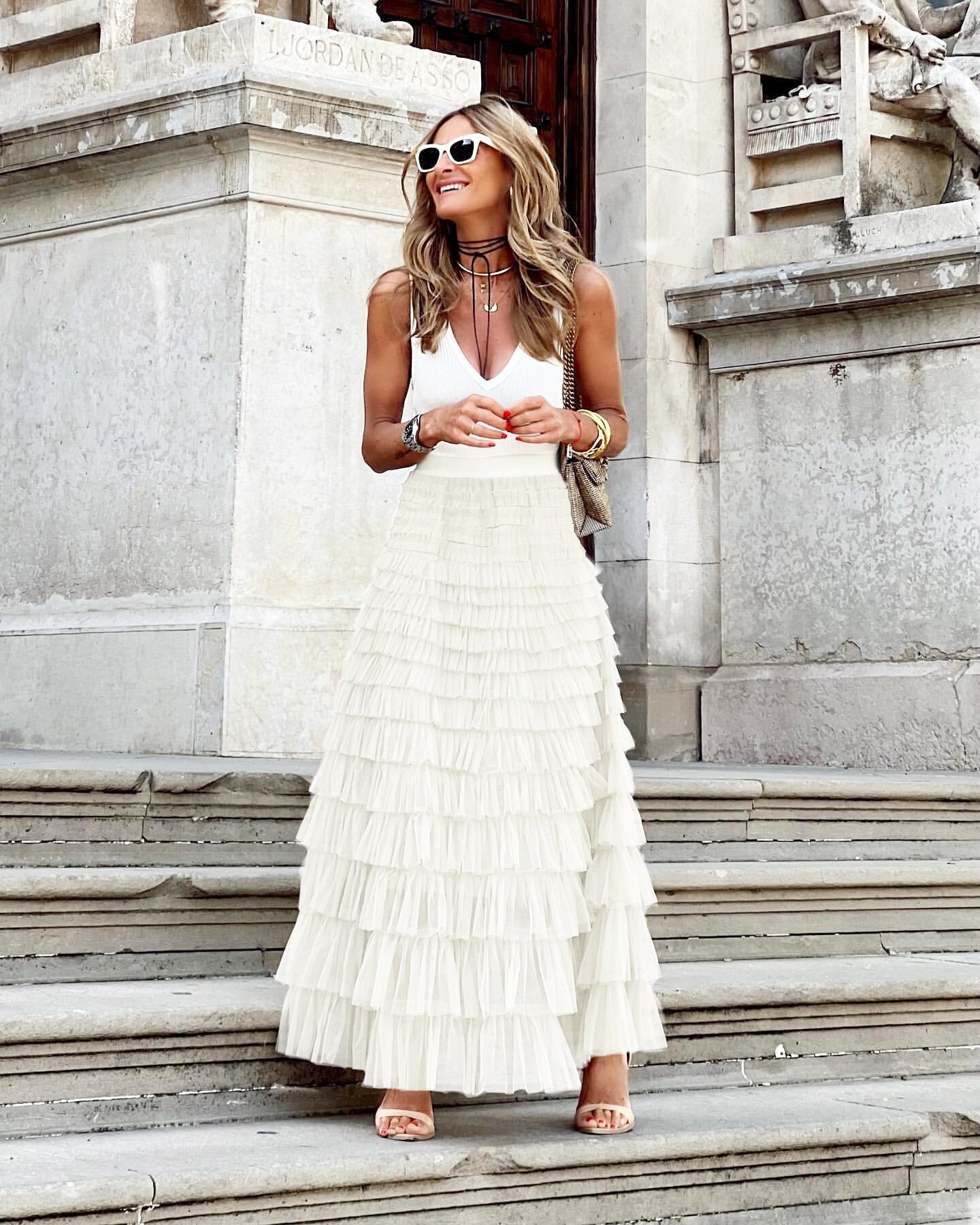 Layered Ruffles Cake Skirt Summer Fashion A Line Swing Mesh Long Skirt Party Dress Women Kamran Fashion